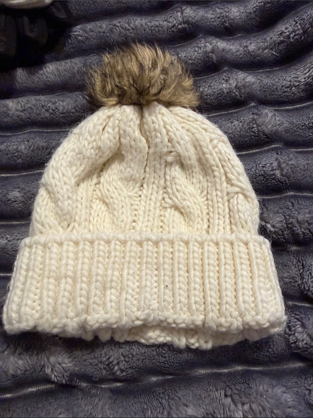 Kids Cozy Cable Knit Pom Beanie - Cream